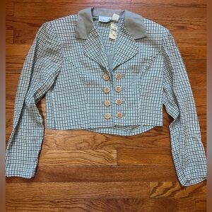 Plaid Women's Blazer with Gray Collar